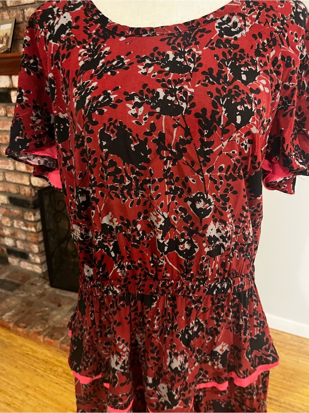 Matilda Jane Red and Black Floral Tiered Midi Dress - Picture 2 of 7